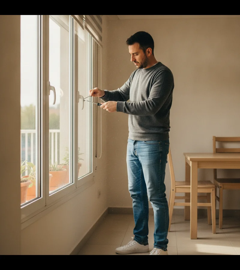 Persianista reparando una persiana en una vivienda de Granollers